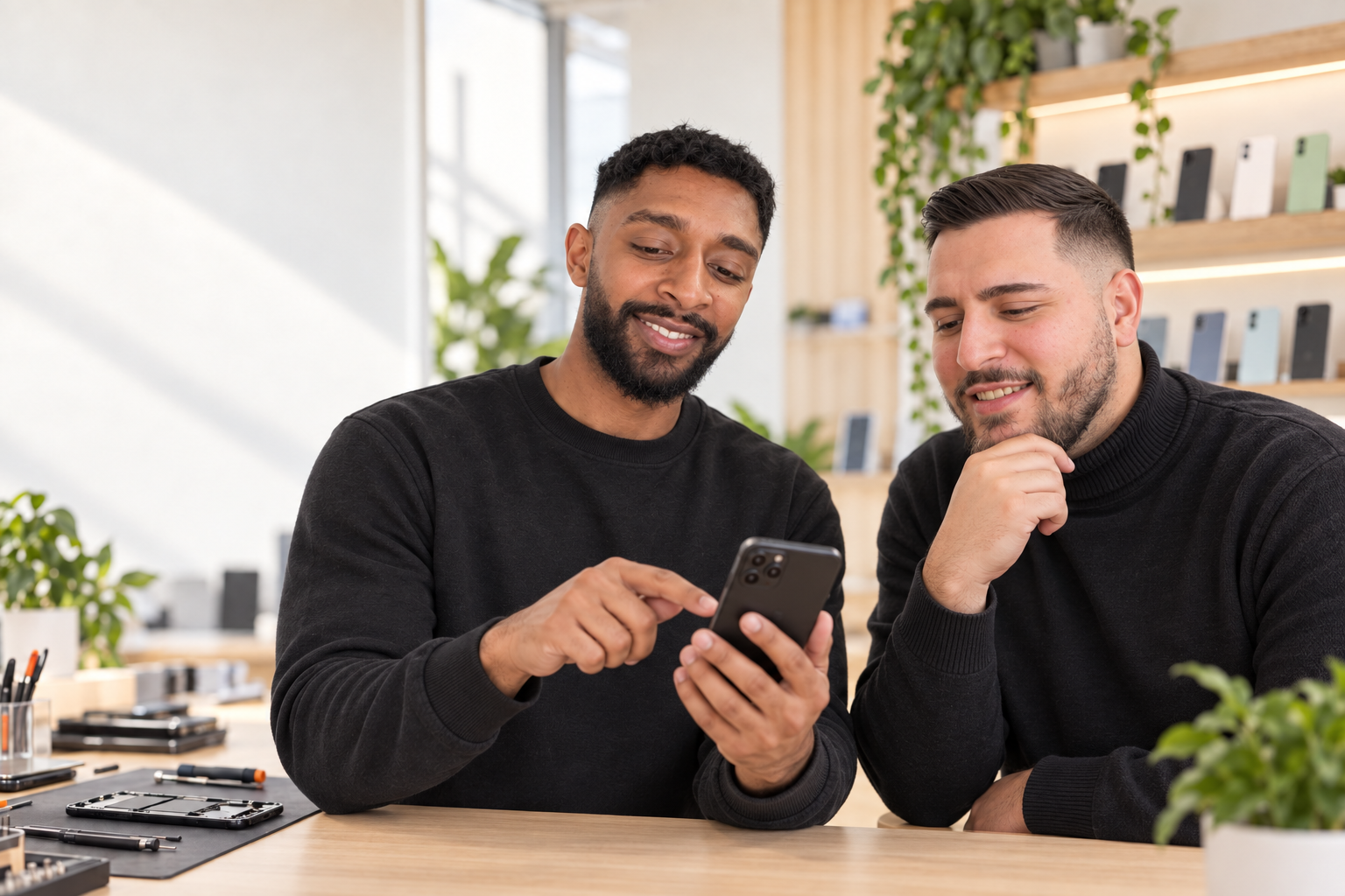 Zwei PhoneGuru-Mitarbeiter im Service-Shop